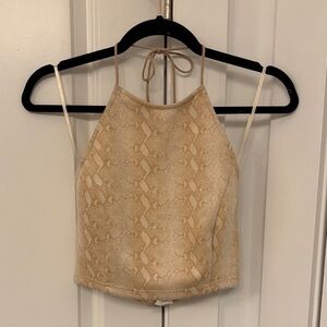 Honey Belle Beige Snake Print Halter Crop Top